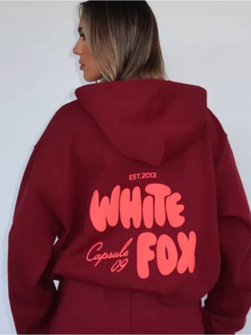 White Fox Boutique Maroons Hoodie 09 with Neon Pink Logo